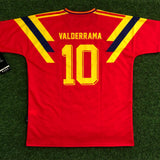 Colombia, Men's Retro Soccer Jersey, 1990, Valderrama #10 (Red)