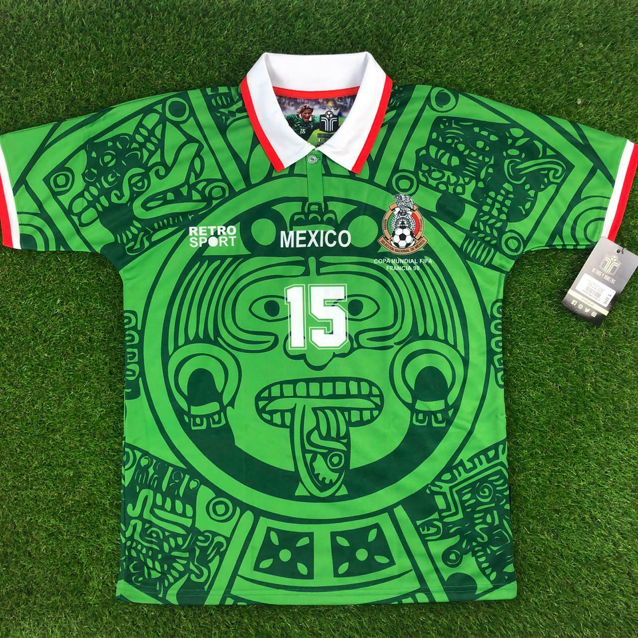 SoccerRega Mexico 1998 Retro Futbol Shirt World Cup, Mexico 1998 Soccer Jersey. Whit Number 15 and Name Hernandez.